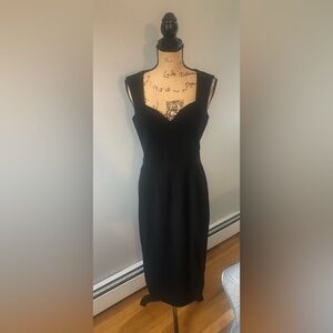 DRESS THE POPULATION BLACK SWEETHEART NECKLINE MIDI ELLE MODERN SHEATH DRESS